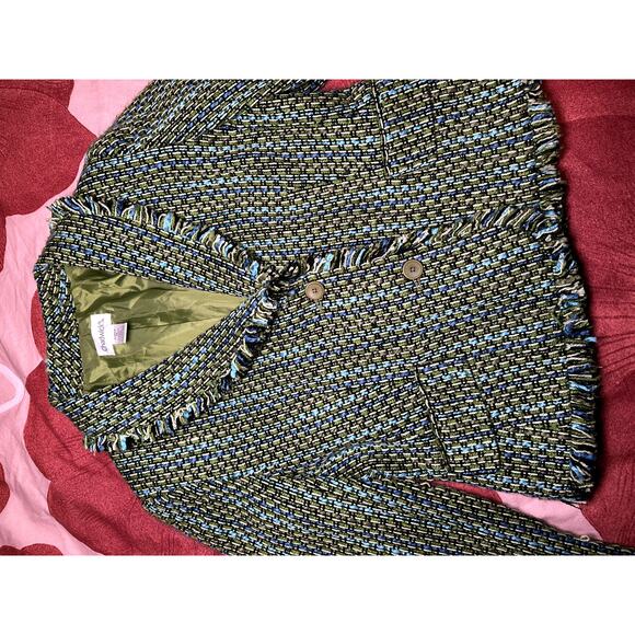 Vintage Y2K Tweed Green and Blue Blazer - Size 14 - Picture 3 of 6